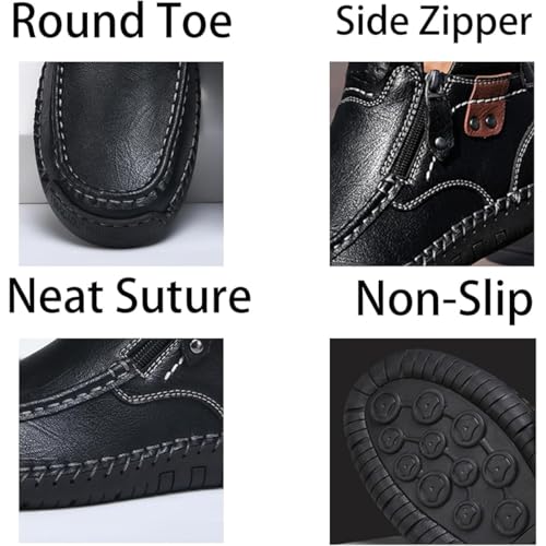 Men's Leather Handmade Platform Shoes Ankle Chukka Boots Fashion Round Toe Side Zipper Mid Top Slip On Loafers forDriving Hiking2