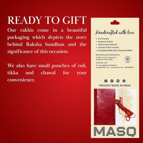 Image of MASQ by Q-One Designer Rakhi Combo Set with Roli Chawal & Moli for Men (Pack of 3) | Embroidered Handcrafted Raksha Bandhan Bracelet for Brother