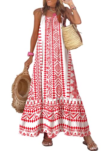 Image of Dokotoo Women Summer Dresses Scoop Neck Ruffle Flowy Boho Maxi Dress