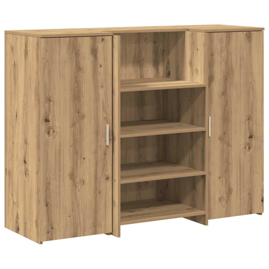 Banco Reception Rovere Artigianale 135x50x103,5cm Set da 3 Pezzi | Bancone per reception e cassa ideale per ufficio e salone di bellezza, con ampi vani e armadietti per documenti.