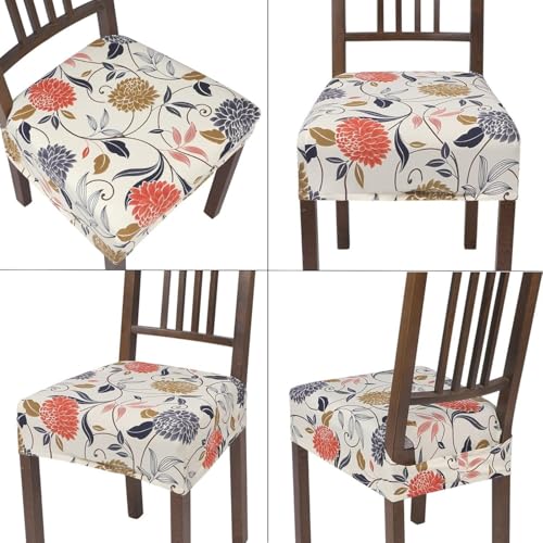 Image of SearchI Dining Chair Seat Covers Set of 2, Rear Covered, Orange Flower