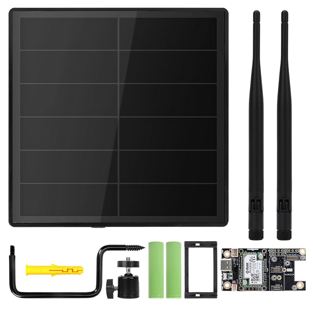 WILDGAMEPLUS D5 Solar Lora Repeater Radio Node with Controller RAK19007 RAK4631 Lora Module 915mhz Lora Antenna 2.4g, 5W Solar Panel Bulit in Battery for IOT Meshtastic Lorawan Longe Range