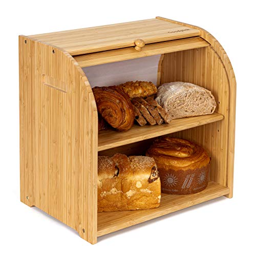 BREAD BIN BEECH WOOD BAMBOO WOODEN ROLL TOP BREAD BINS KITCHEN FOOD