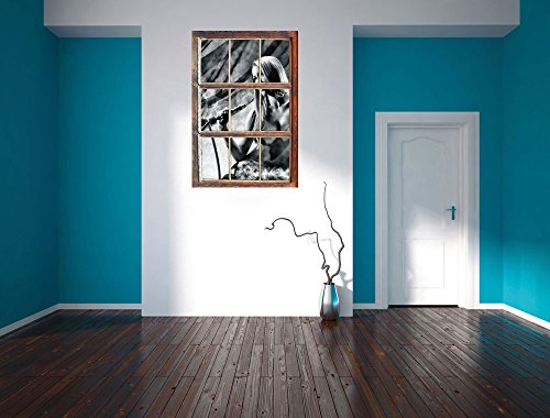 Stil.Zeit Monocrome, Schöne Frau mit Shisha Fenster im 3D-Look, Wand- oder Türaufkleber Format: 92x62cm, Wandsticker… – Bild 5