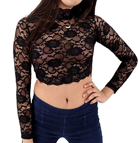 Pradize Haut Court Noir en Dentelle avec Manches Longues pour Femmes (38) Cover