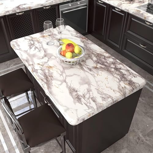 Image of HOME13 Marble Wallpaper Self Adhesive Wallpaper Waterproof Marble Sticker Removable Wallpaper Kitchen Cabinet Countertop (Creamy Gold Marble, 2 Feet x 12 Feet)