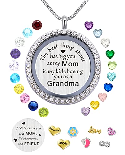 Best Gift Floating Charm Living Memory Lockets with Birthstone, 30mm Stainless Steel Necklace