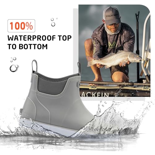 Men's Deck Boots with Fuzzy Lining Rubber Ankle Fishing Boots for Men, Anti-Slip Warm Winter Boots, Waterproof Snow Boots for Gardening, Boating, Camping, Sailing, and Outdoor Activities2