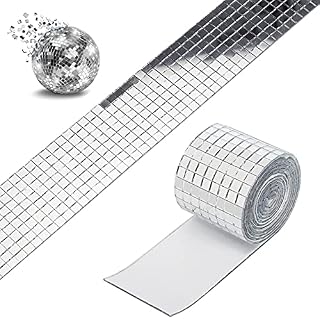 1 Roll Real Glass Self-Adhesive Mosaic Tiles 1464 Pieces Mini Square Glass Mirrors DIY Craft Decoration for Wall Mirror Kitchen Bathroom Table, 5*5mm (Silver)