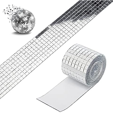 1 Roll Real Glass Self-Adhesive Mosaic Tiles 1464 Pieces Mini Square Glass Mirrors DIY Craft Decoration for Wall Mirror Kitchen Bathroom Table, 5*5mm (Silver) Cover