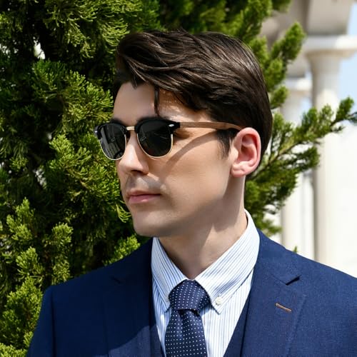 KINGSEVEN Wooden Semi-Rimless Polarized Sunglasses Mens & Womens Eyewear Classic Retro Vintage Design N55162