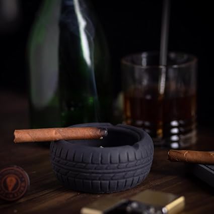 Greyt Tyrasht Black Tyre Ashtray Desk Accessory Paper weight for Home |Office |Car | Concrete Material | Modern Home Decor Tabletop Ash Tray for Smokers 9 * 5cms