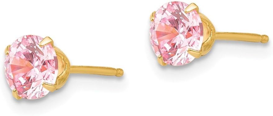 The Black Bow 5mm Pink Cubic Zirconia Stud Earrings in 14k Yellow Gold - Image 2