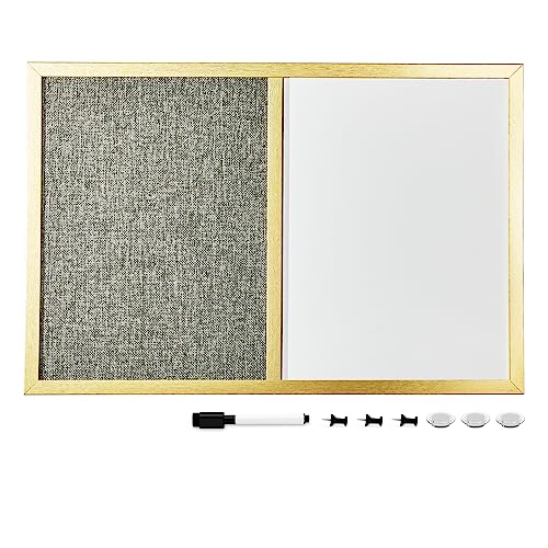 Navaris Combination Dry Erase And Fabric Board - 16" X 24" Framed Decorative Combo Magnetic Whiteboard Bulletin White Board For Wall - No Print #TOP5