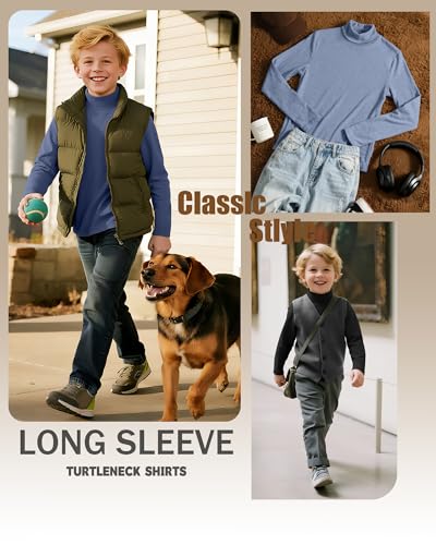 4 Pack Boys Turtleneck Long Sleeve Shirts Elastic Solid Warm Basic Football Baseball Undershirt Base Layering Tops4
