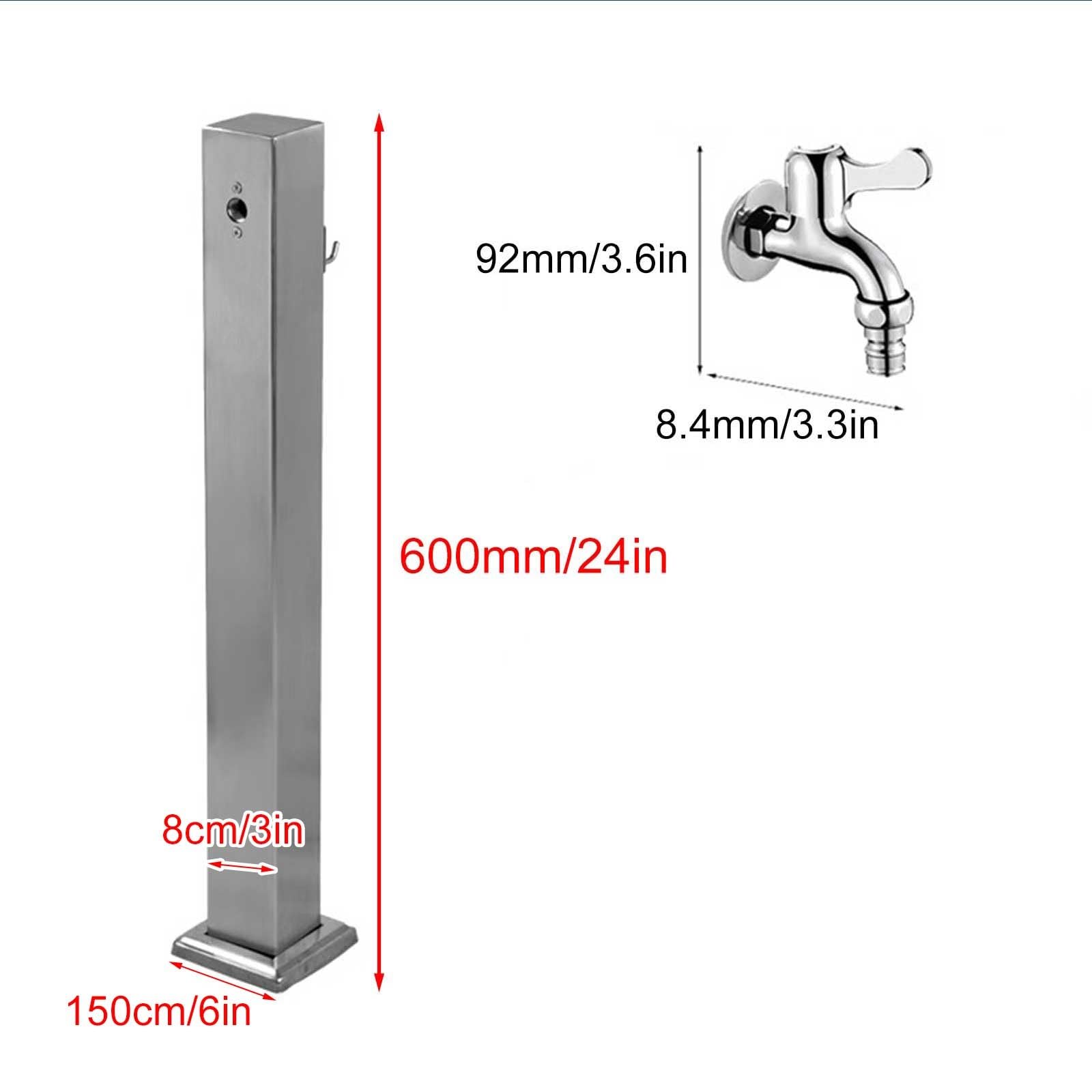 Generico Colonna d'Acqua da Giardino con Rubinetto per Esterni Colonna Quadrata Verticale Autoportante in Acciaio Inossidabile Antigelo con Porta Tubo per Pascolo Agricolo (60 cm/24 Pollici)