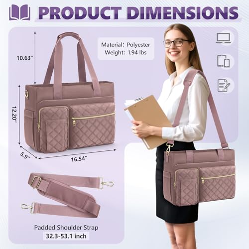 Image of SDYSM Teacher Tote Bag 15.6 inch Laptop Bag Work Bags for Women Nurse Tote Professional Computer Messenger Shoulder Bags Laptop Briefcase for Office, College, Nursing, Dusty Pink