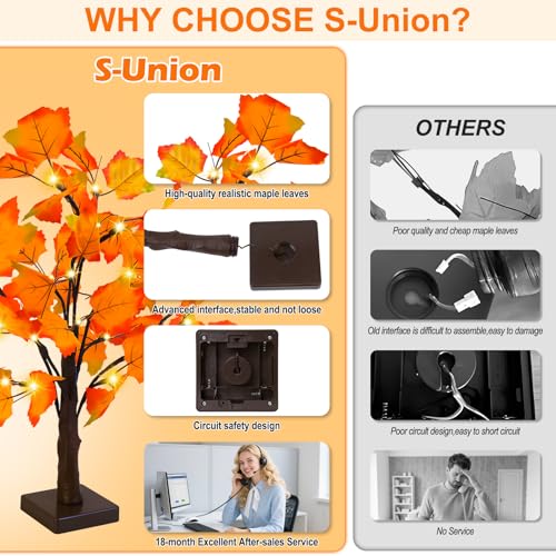 Fall Decor 2 Pack Fall Trees Artificial Lighted Maple Tree Thanksgiving Decor 48 LED Table Fall Lights Up Tree Battery Operated for Wedding Party Gifts Indoor Outdoor Autumn Harvest Home Decorations