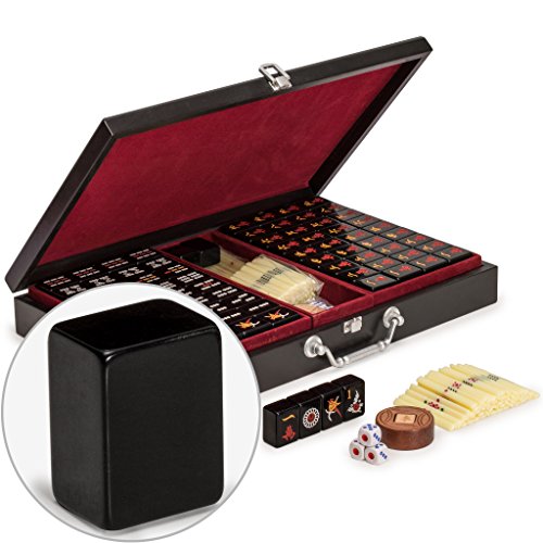 L'Intero Set Pesa 3,47 kg Yellow Mountain Imports, Set Mahjong Cinese, “Jet Set” - con 148 Tessere Nere, Valigetta in Legno, Indicatore del Vento, Dadi e Stecchetti Segnapunti (per Giocare in Stile Cinese)