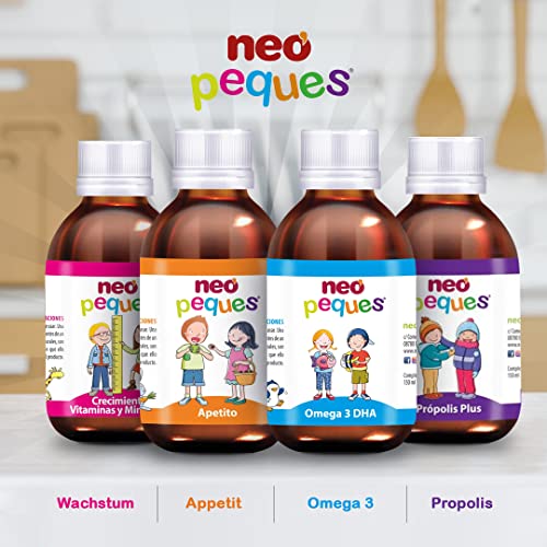 Neo Peques Appetite Sirup (150 ml), appetitanregendes Nahrungsergänzungsmittel für Kinder ab 3 Jahren, mit Spirulina, Mineralstoff-Komplex und Pflanzenextrakten, mit Himbeergeschmack