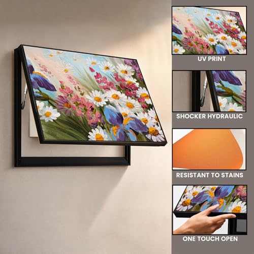Image of Electric MCB Box Cover Frame With Hydraulic Decorative Painting Abstract Daisy Flower Painting Electrical Panel box Cover, Switch Box Frame Will Fit Max 10x14 inch Switch Board, Outer Size 13X17 Inch