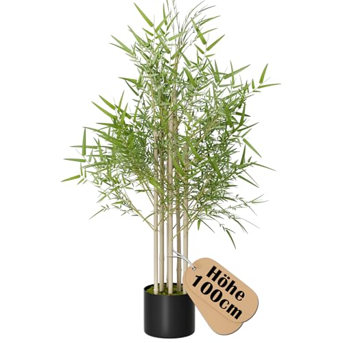 YRHome Künstlicher Bambus Künstliche Bambus-Pflanze Künstliche Pflanzen Groß für den Innen- und Außenbereich Kunstpflanzen wie echt mit Topf Kunstbaum Deko für Schlafzimmer Balkonpflanzen - Höhe 100cm