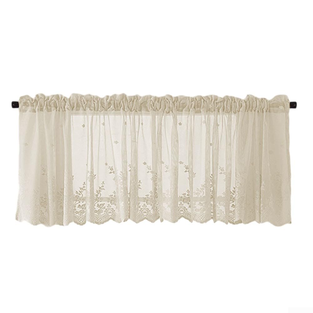 Encantadoras cortinas cortas de encaje para elevar tu estilo interior en la cocina o dormitorio (beige)