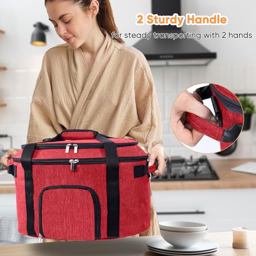 Double-Layer Slow Cooker Carrying Bag for 6-8 Quart CrockPot and Hamlton Beach Slow Cooker, Travel Bag with Lid Fastener for Crock-pot, Portable Carrier Case Slow Cooker Bag with See-thought Window - Image 3