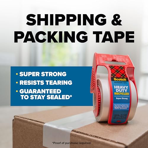 Scotch Heavy Duty Recycled Packaging Tape, Shipping and Packing Tape, 1.88 in x 800 in, 6 Rolls with Dispensers, Red - image 2