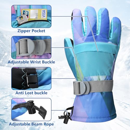 Image of Ski Gloves,Snow Gloves Waterproof Winter Warm Cold Weather Touchscreen Gloves for Parent& Child Kids Skiing,Snowboarding