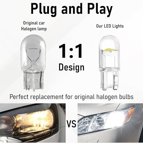 Image of 30 PCS Car 194 LED Bulbs, 168 2825 W5W T10 Wedge COB LED Replacement Bulb, 6000K License Plate Light Bulb, Error Free Interior Bulb for Dashboard Light, Dome Lights,License Plate Lights (White)