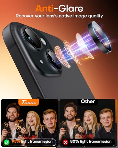 Image of TOCOL Camera Lens Protector for iPhone 15 / iPhone 15 Plus Tempered Glass HD Individual Scratch Resistant Camera Cover Accessories Case Friendly 2 Pack(Black)