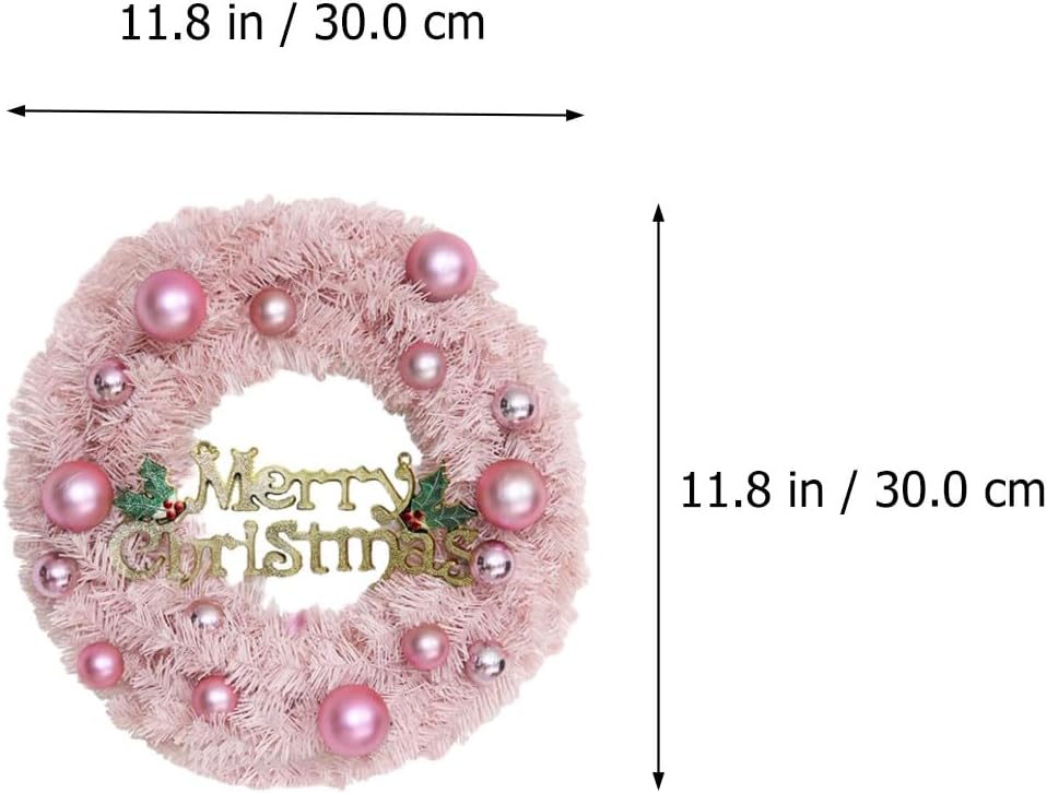 Cabilock Pink Christmas Wreath with Led String Lights 12 Inch Pre Lit Holiday Door Decor for Front Entryway Soft Warm Glow Xmas Pendant Decoration
