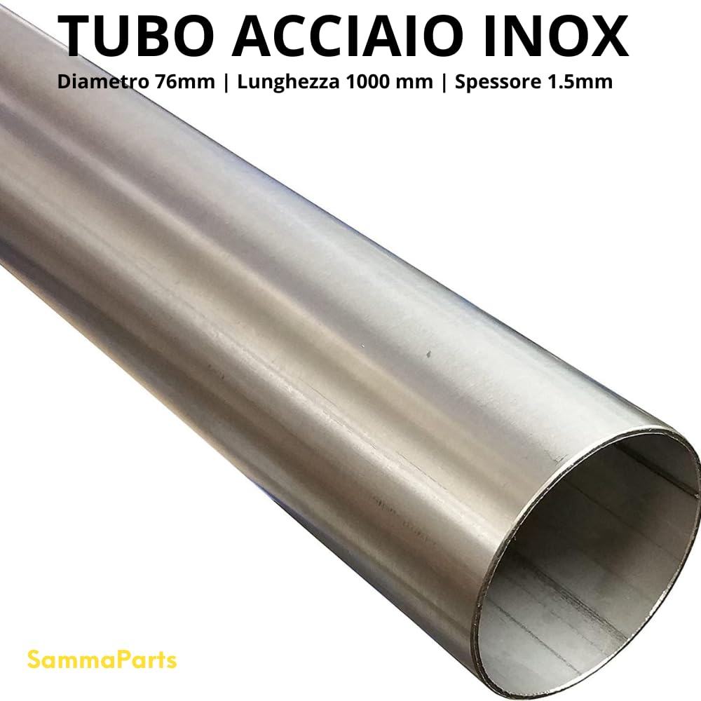 Tubo in Acciaio Inox per Scarico Auto - Diametro 76 mm, Spessore 1.2 mm, 1 Metro - Tubolare Tondo per Marmitta con Foro Modulare e di Facile Installazione - SAMMA PARTS