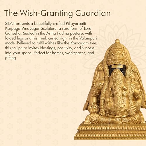 Image of SILAII Pillayarpatti Karpaga Vinayagar Idol - Sacred Wish-Granting Ganesha Murti Showpiece & Statue for Home Decor, Pooja Room, House Warming Gifts (Gold, 6 INCHES)