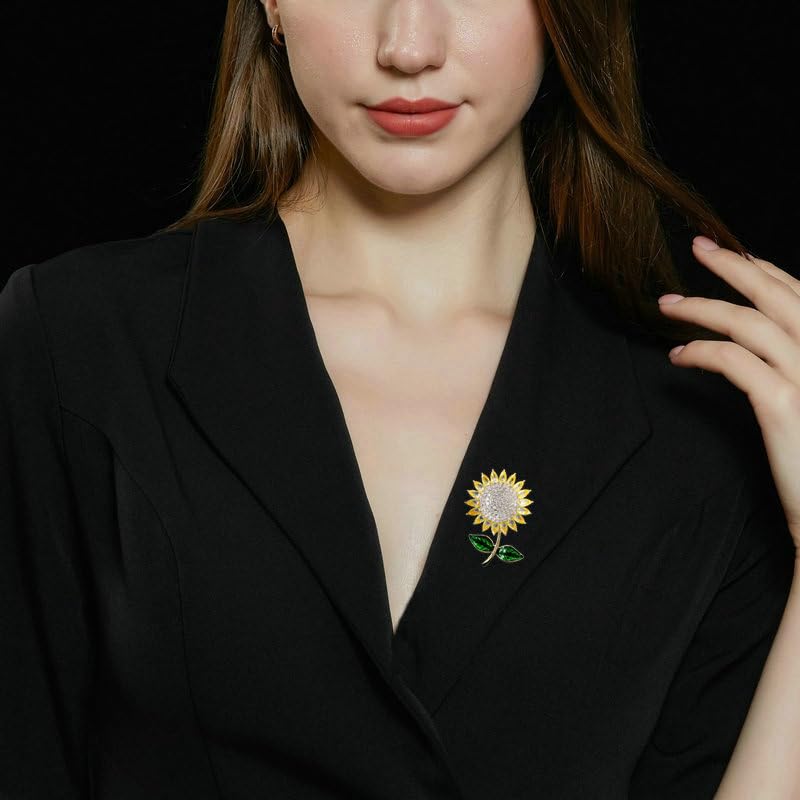 Image of 14K Gold Sunflower Coat Brooches for Women, Suit Cardigan Pin for Stylish Casual Wear, Small Brooch