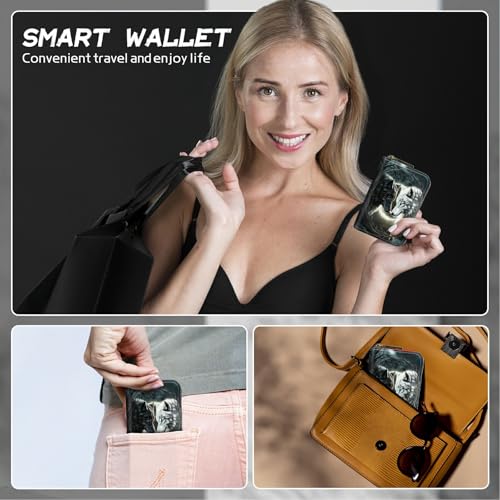 Image of Cute Credit Card Holder with Zipper, White Black Wolf RFID-Blocking Card Case Small Wallet for Women Men, Multi-slot Card Organizer Case Travel Accordion Wallet