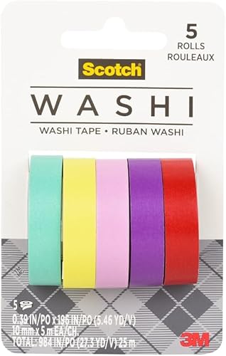 Scotch Cinta washi, diseño tropical, 5 rollos, ideal para diario de viñetas, álbumes de recortes y decoración de bricolaje (C1017-5-P2)