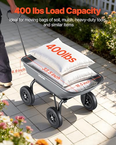 Image of VEVOR 400LBS Wheelbarrow, Poly Garden Dump Cart Wagon with 8 inch Flat Free Tires, Heavy Duty Wheel Barrow Yard Cart Dump Wagon with Quick-Release System