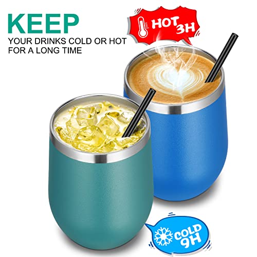 Vegond 12Oz Stainless Steel Wine Tumbler With Lid And Straw, Double Wall Vacuum Insulated Stemless Wine Glass Tumbler Cup, Coffee Mug For Cold Hot Drinks #TOP3
