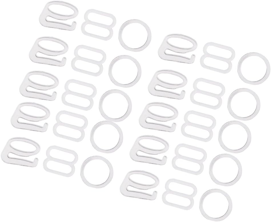 B Baosity 10 Sets Nylon Bra Lingerie Strap Clip Hook Slider O Ring Buckle Bikini Fastener - White