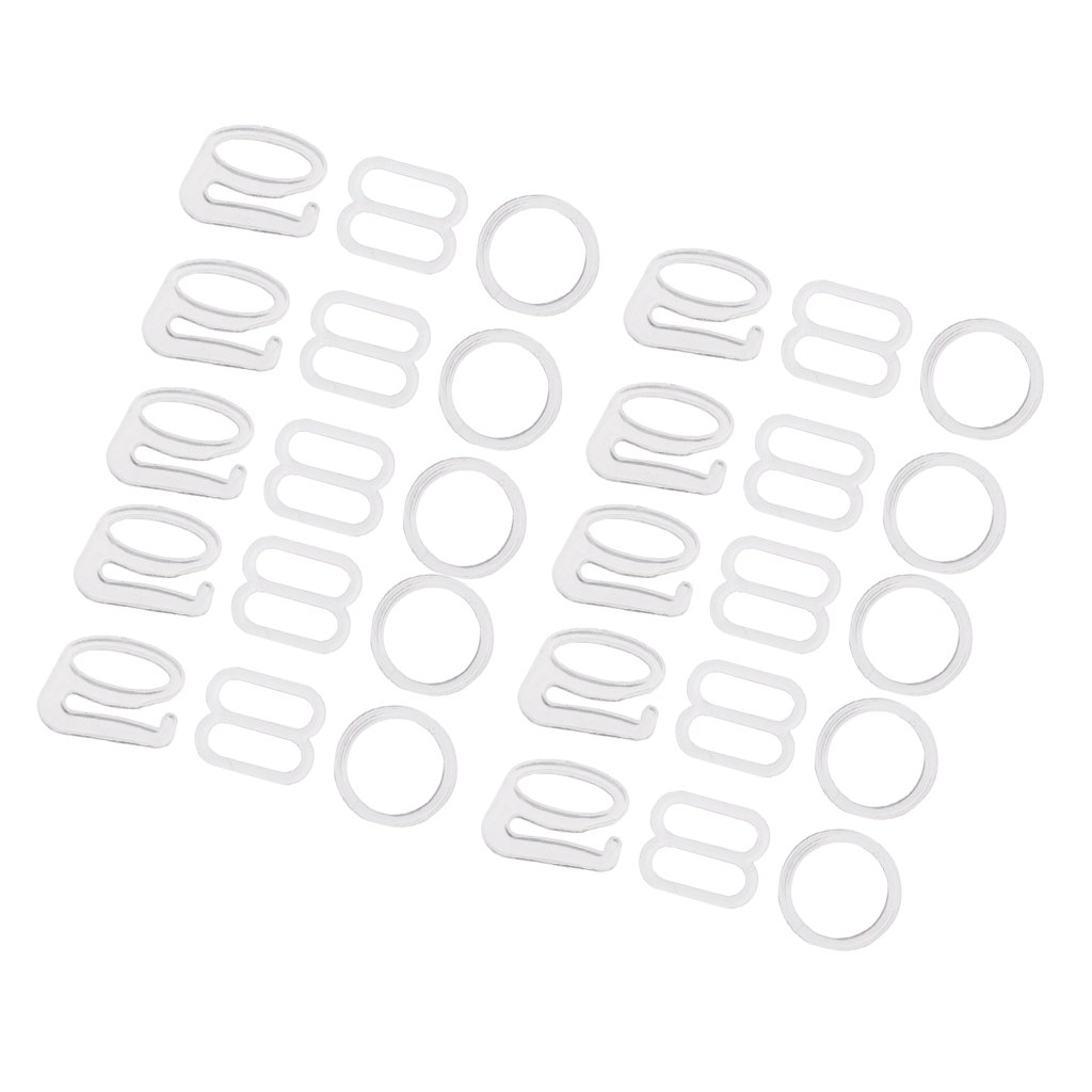 B Baosity 10 Sets Nylon Bra Lingerie Strap Clip Hook Slider O Ring Buckle Bikini Fastener - White