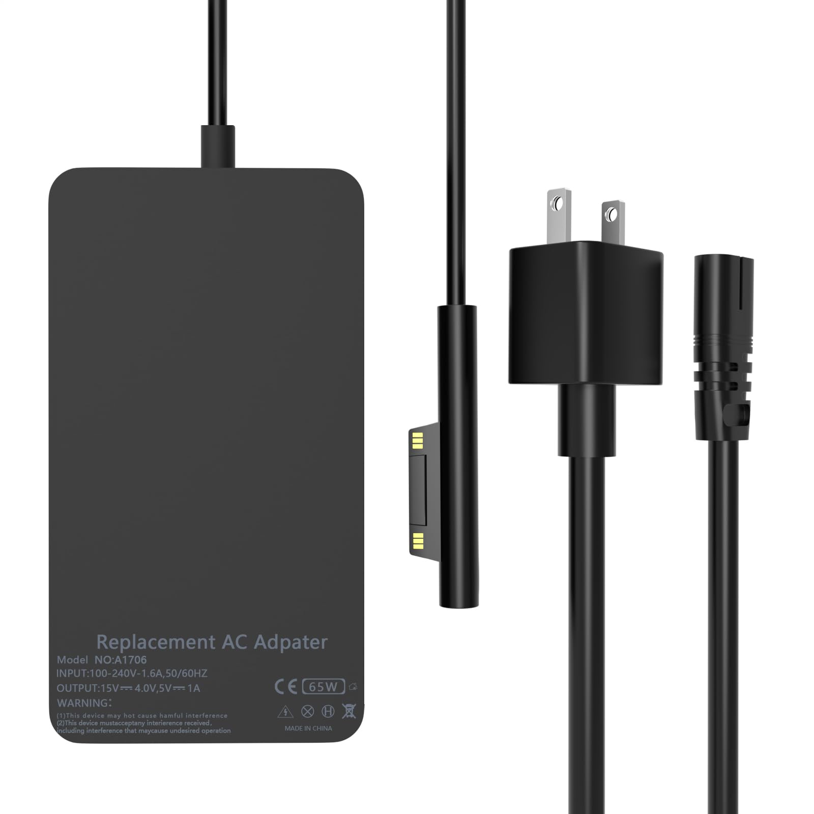 65W Surface Pro Charger,Surface Laptop Charger Compatible with Microsoft Surface Pro 11/10/ 9/8/ 7+/7/X,Surface Book 2/1, Surface Go 3/2/1 Support 44W, 36W, 10 ft LED Cord