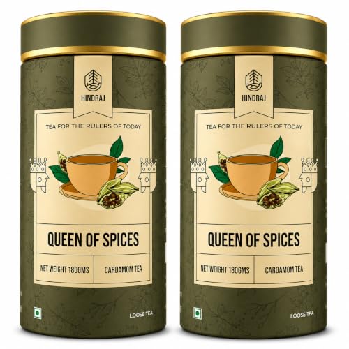 Image of Hindraj Queen of Spices Elaichi Masala Tea Loose Leaves 360 g (2 180 g) Strong Cardamom Chai Flavor, Caffeine-Free Ideal for Cold & Cough, 100% Natural Masala Blend