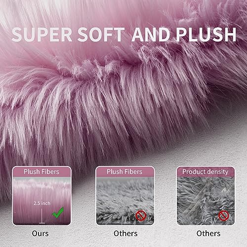 Image of Tangsoo 2x6 Light Purple Faux Fur Rug,Soft Sheepskin Runner Rug for Bedroom
