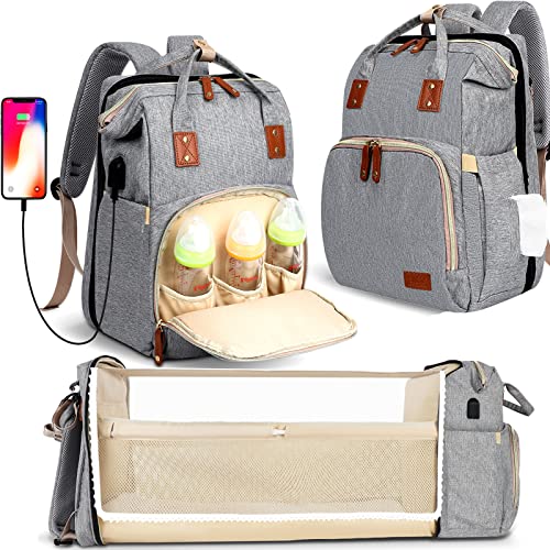 Image of HKZ Diaper Bag Backpack 5 in 1 Baby Diaper Bags for Girls and Boys,Travel Foldable Baby Large with USB Charging Port (WZ-GRAY)