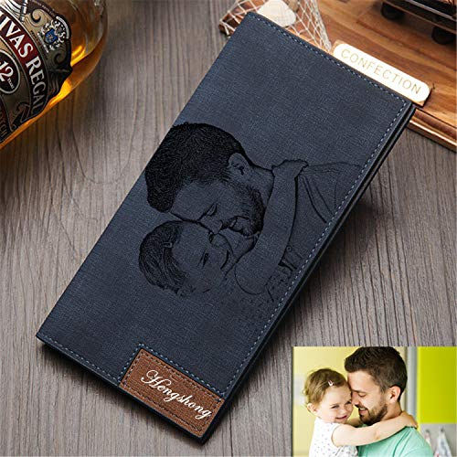 Personalized Mens Long Leather Wallet Custom Engraved photo wallet for Men fathers day gift(Blue Single Side)2