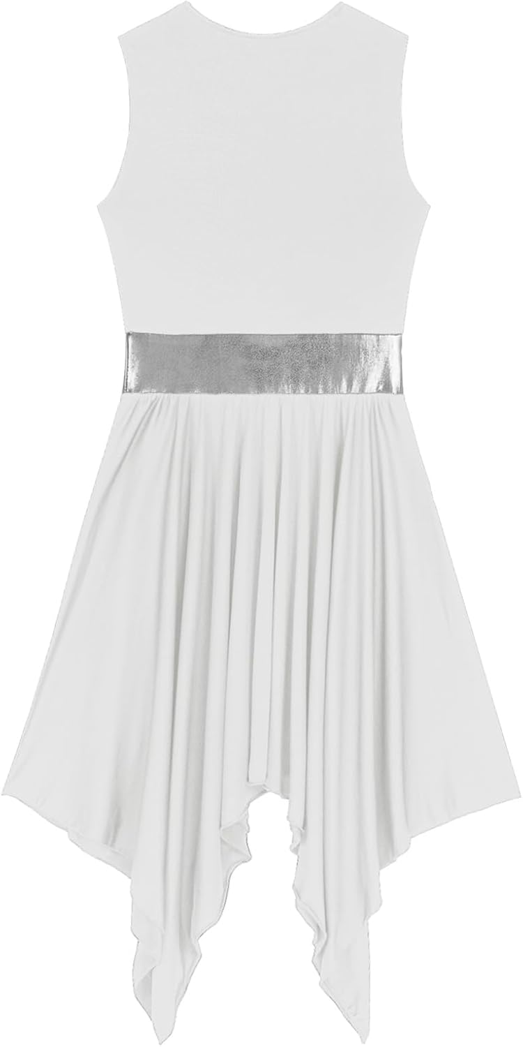 YEAHDOR Womens Sleeveless Liturgical Praise Dance Dress Asymmetrical Color Block Worship Overlay Tunic Lyrical Dress