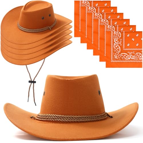 Image of Zhanmai 12 Pcs Cowboy Hat and Bandana Cowboy Cowgirl Hats Bulk Western Party Costume Halloween Accessory