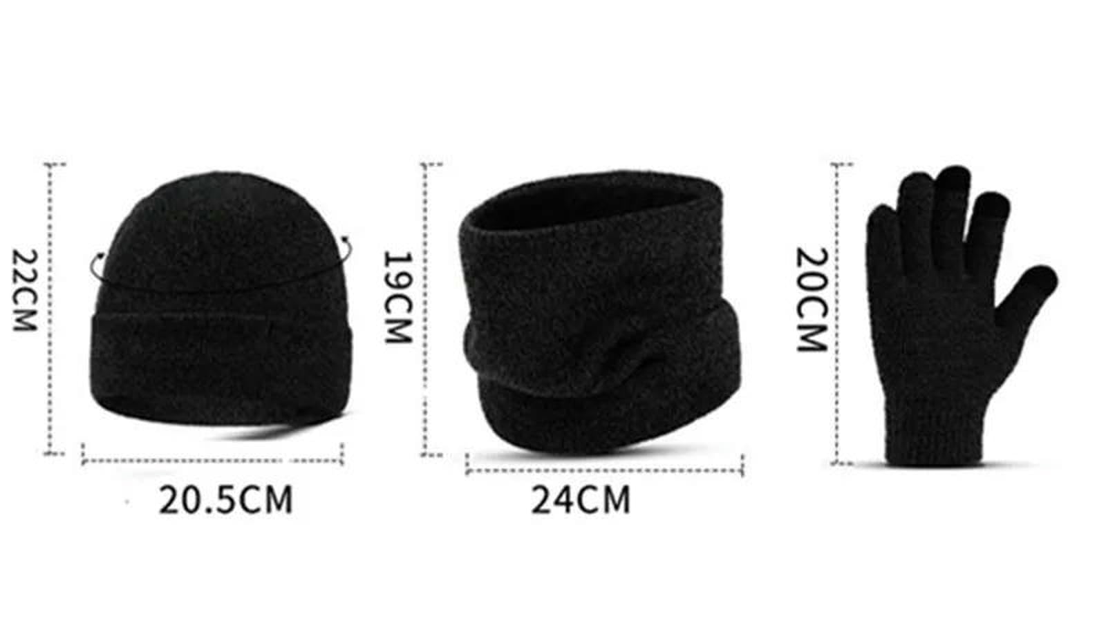 Mütze,Schal & Handschuh-Sets Herbst Winter Outdoor Warm Gebürstet Herren Beanie Mütze Schal Handschuhe 3-teiliges Set Winddicht Strickring-grau3-einheitsgröße